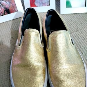 Vans Gold glitter slip ons